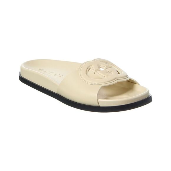 Gucci Interlocking G Leather Sandal, White - Picture 1 of 5